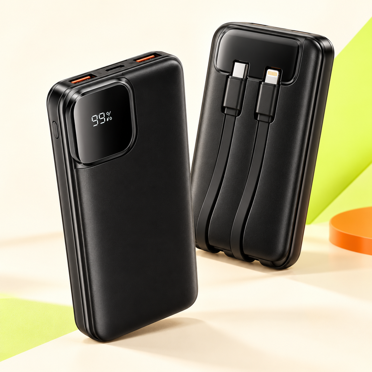 Batterie externe 20 000 mAh avec câbles intégrés