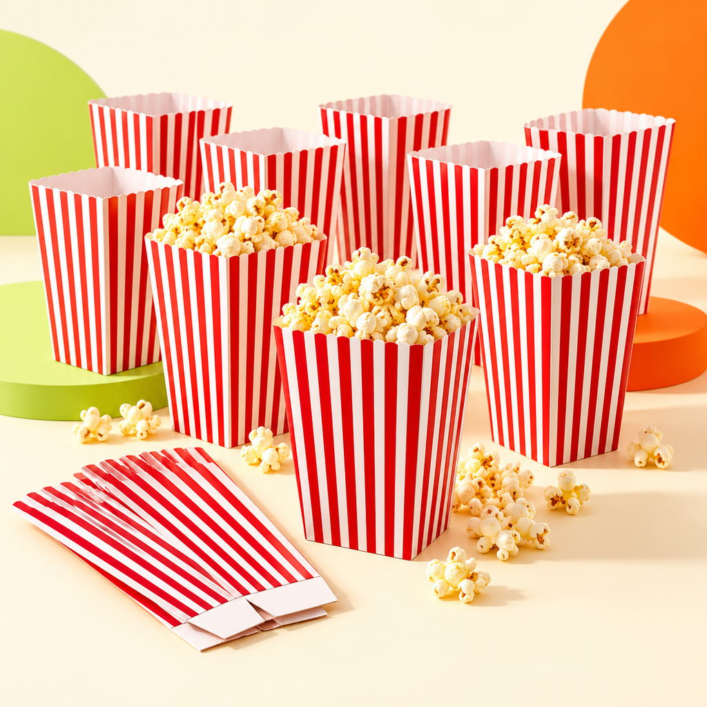 Boîtes à popcorn rayées pour soirée cinéma