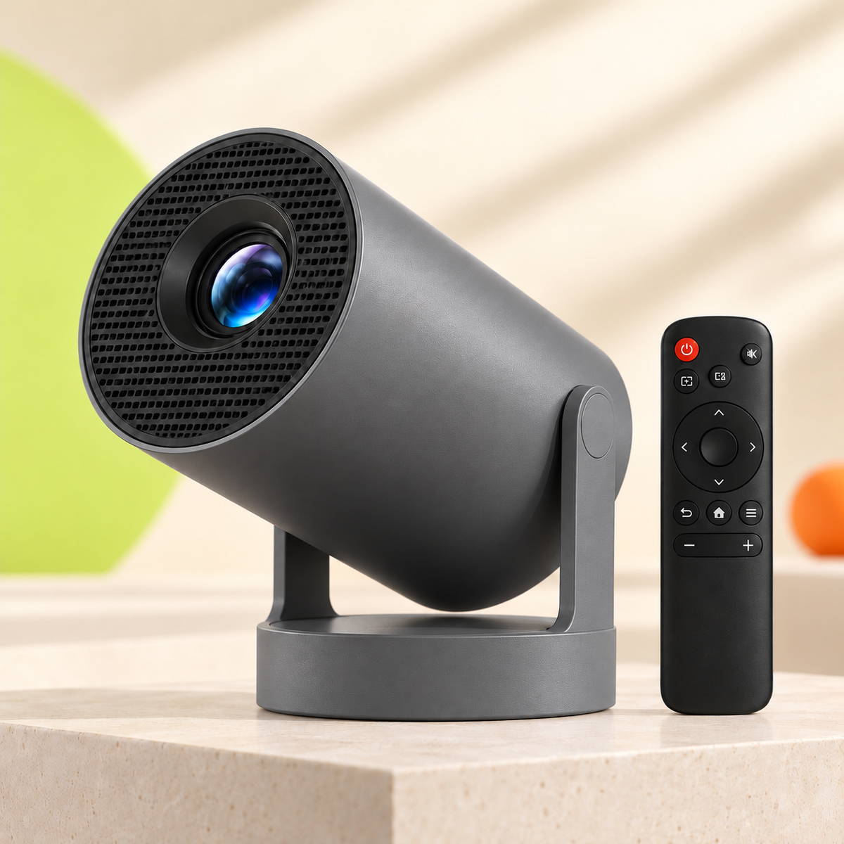 HY300 Pro gris avec télécommande sur fond crème