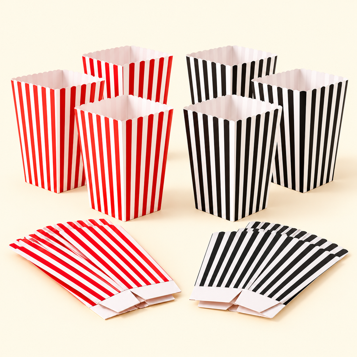 Boîtes à popcorn rouge et blanc et noir et blanc