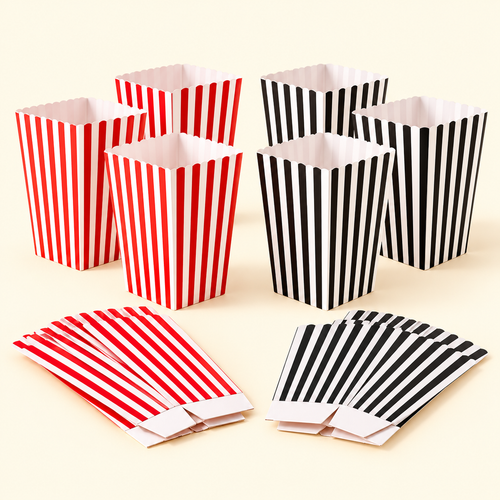 Boîtes à popcorn rouge et blanc et noir et blanc