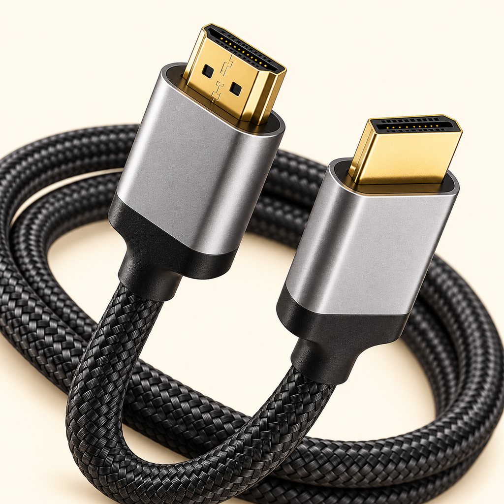 Câble HDMI 2.1 tressé — détail des connecteurs