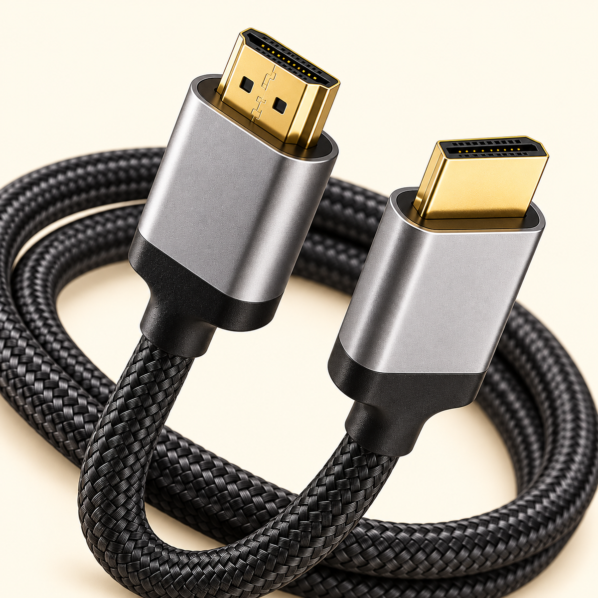 Câble HDMI 2.1 tressé — détail des connecteurs