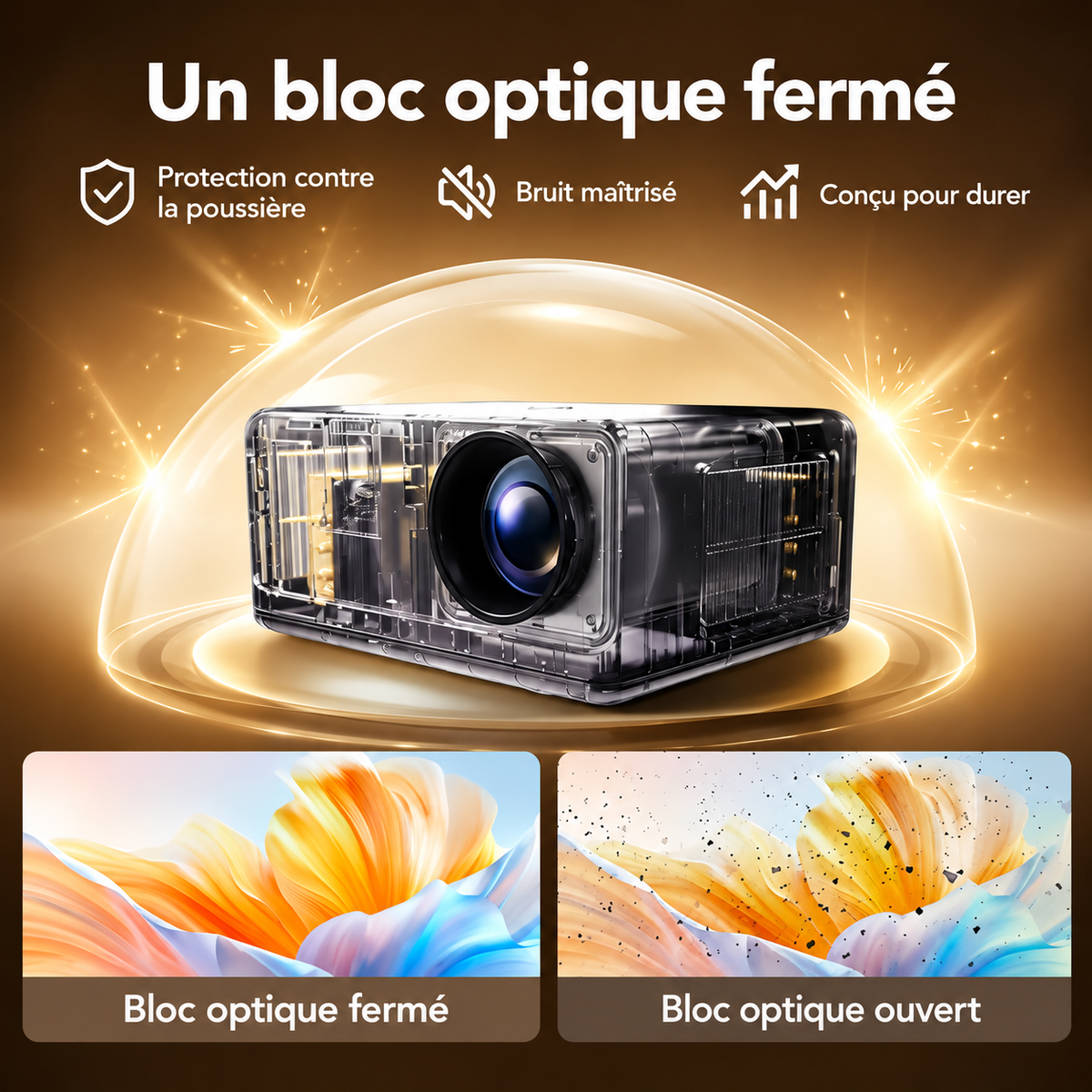 Illustration du bloc optique fermé et de sa protection