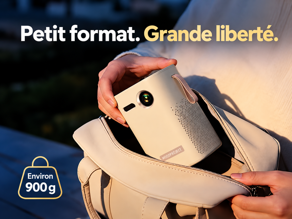 MOOD Go — vue avant, côté et sangle de transport — en français