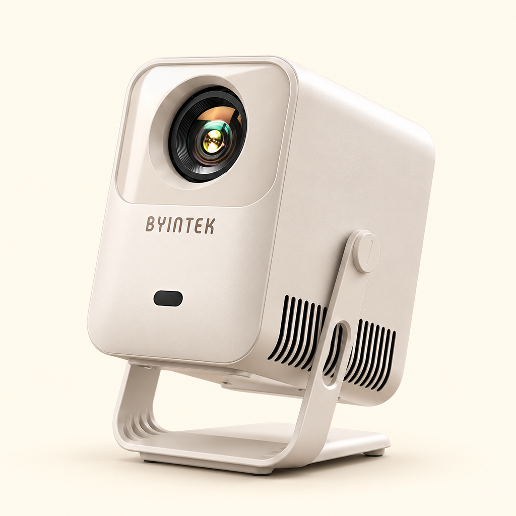 MOOD Mini — vue trois quarts sur fond crème, support orientable entièrement visible