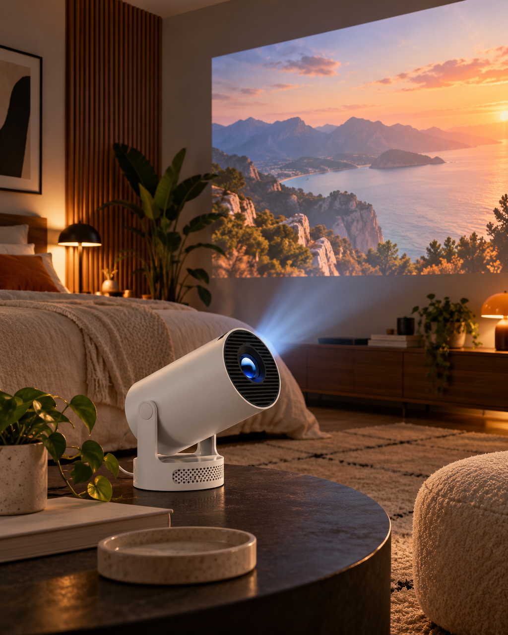 HY300 Pro+ dans une chambre avec projection cinéma