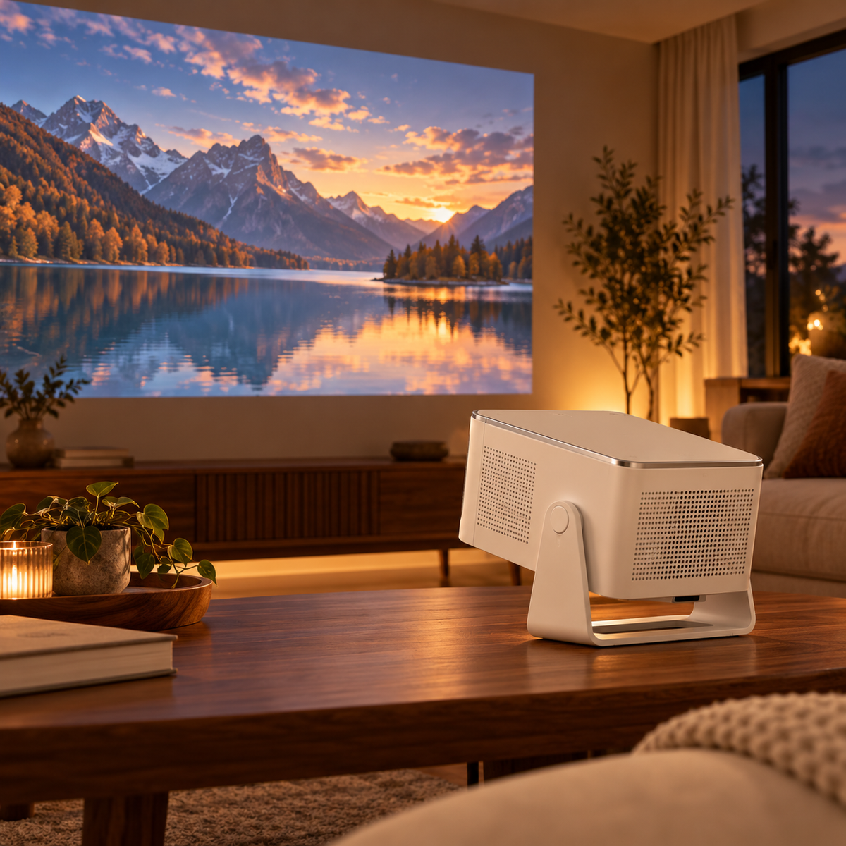 HY350 Max orienté vers la projection dans un salon